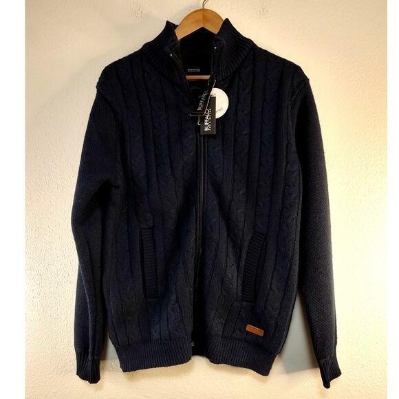 Buffalo David Bitton Navy Blue Zip Front Fleece Lined Cardigan Sweater Size Med - Picture 1 of 11